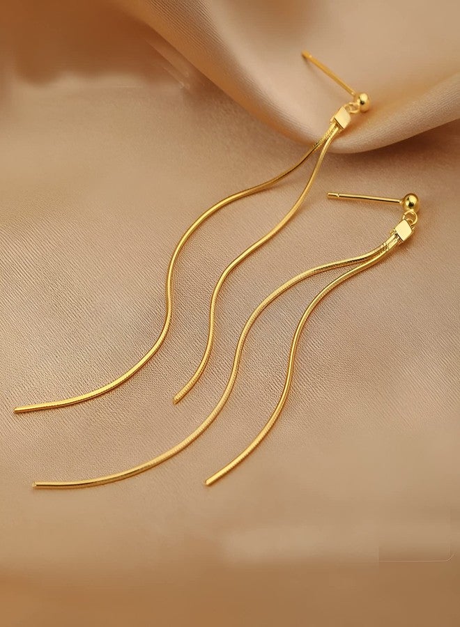 OLARCU Long Gold Dainty Dangle drop Minimalist Tassel Earrings for Women (Gold) - Image 2